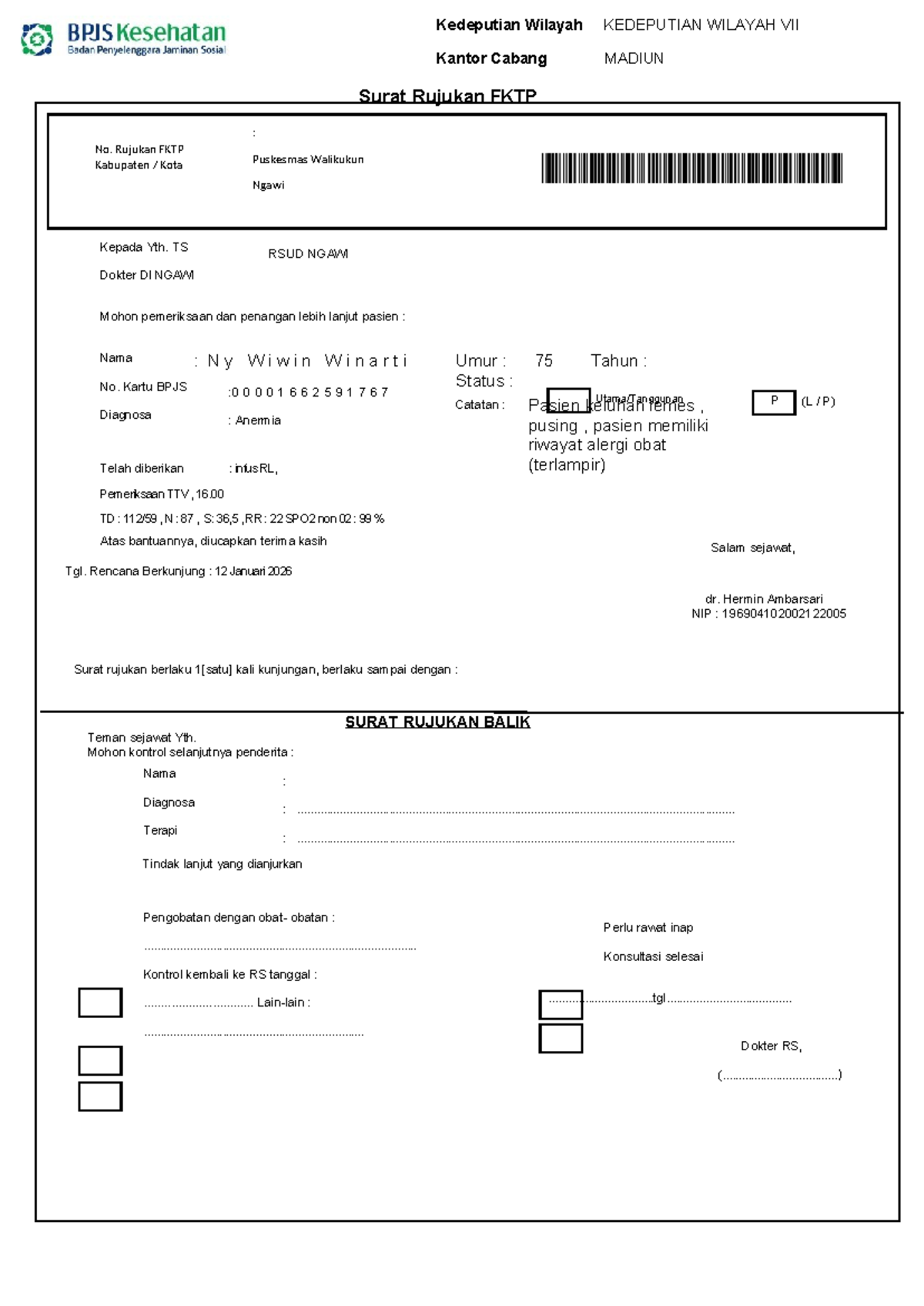 Surat Rujukan FKTP No. Rujukan untuk Pasien Anemia - Studocu