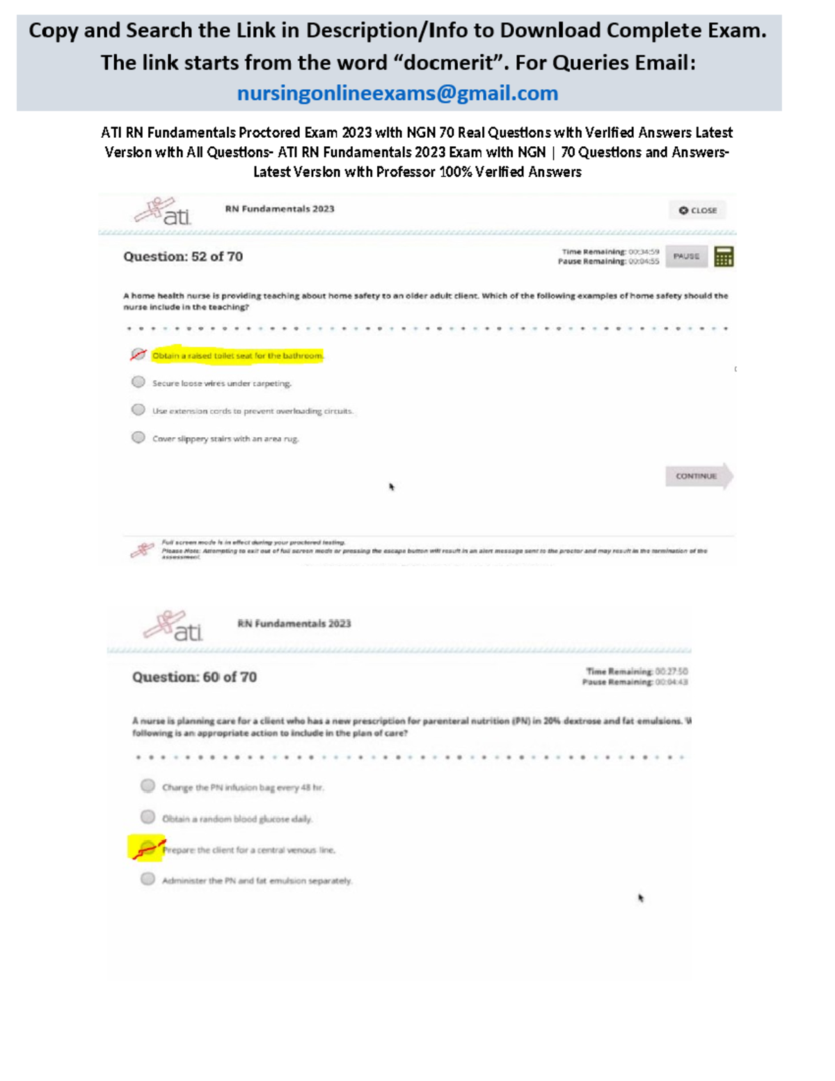 ATI RN Fundamentals Proctored Exam 2023 with NGN 70 Real Questions with ...