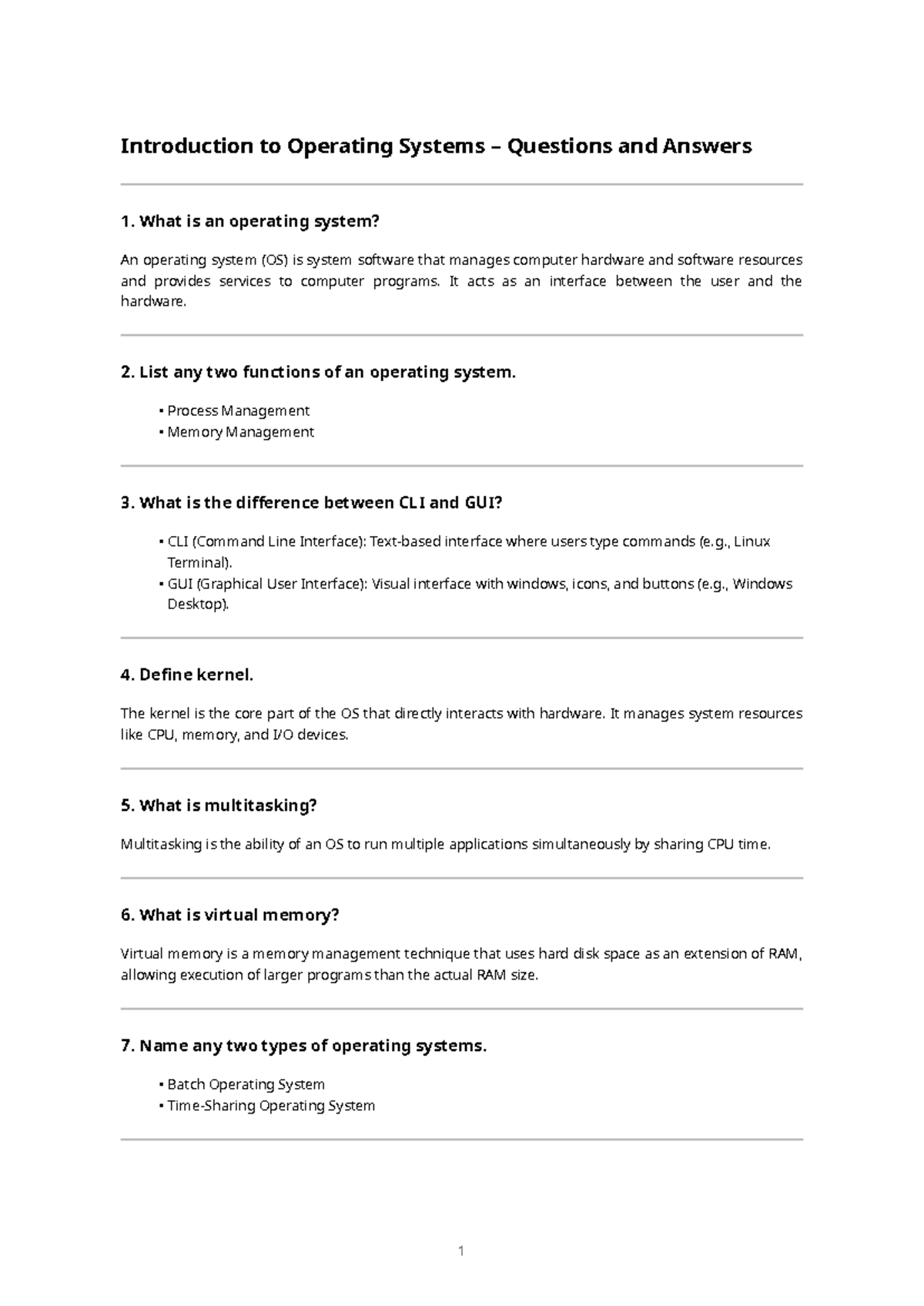 OS Important Q&A: Key Concepts in Operating Systems - Studocu