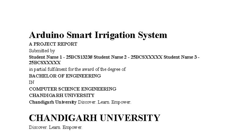 Arduino Smart Irrigation System Project Report - 25BCS13238 - Studocu