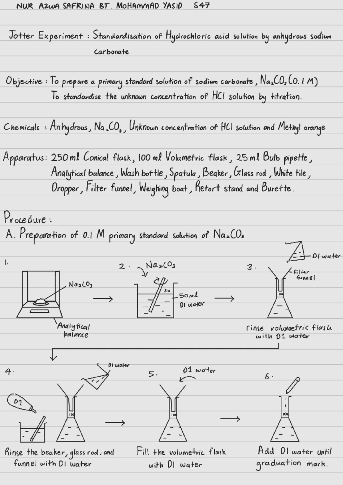 NUR A2WA Jotter Experiment 2: Standardization of HCl Solution - Studocu