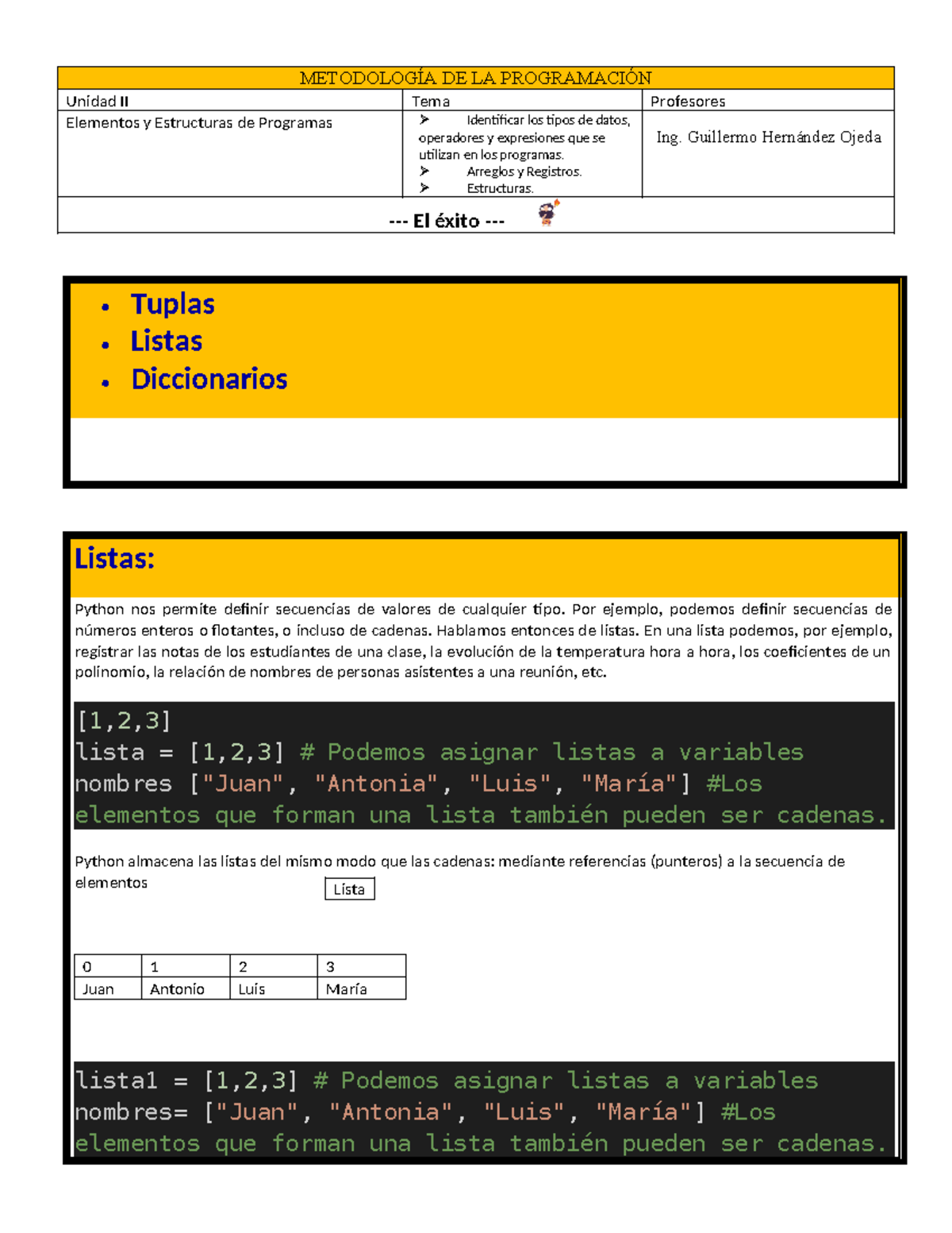 2.6 Tuplas Lista y Diccionarios - METODOLOGÍA DE LA PROGRAMACIÓN Unidad ...