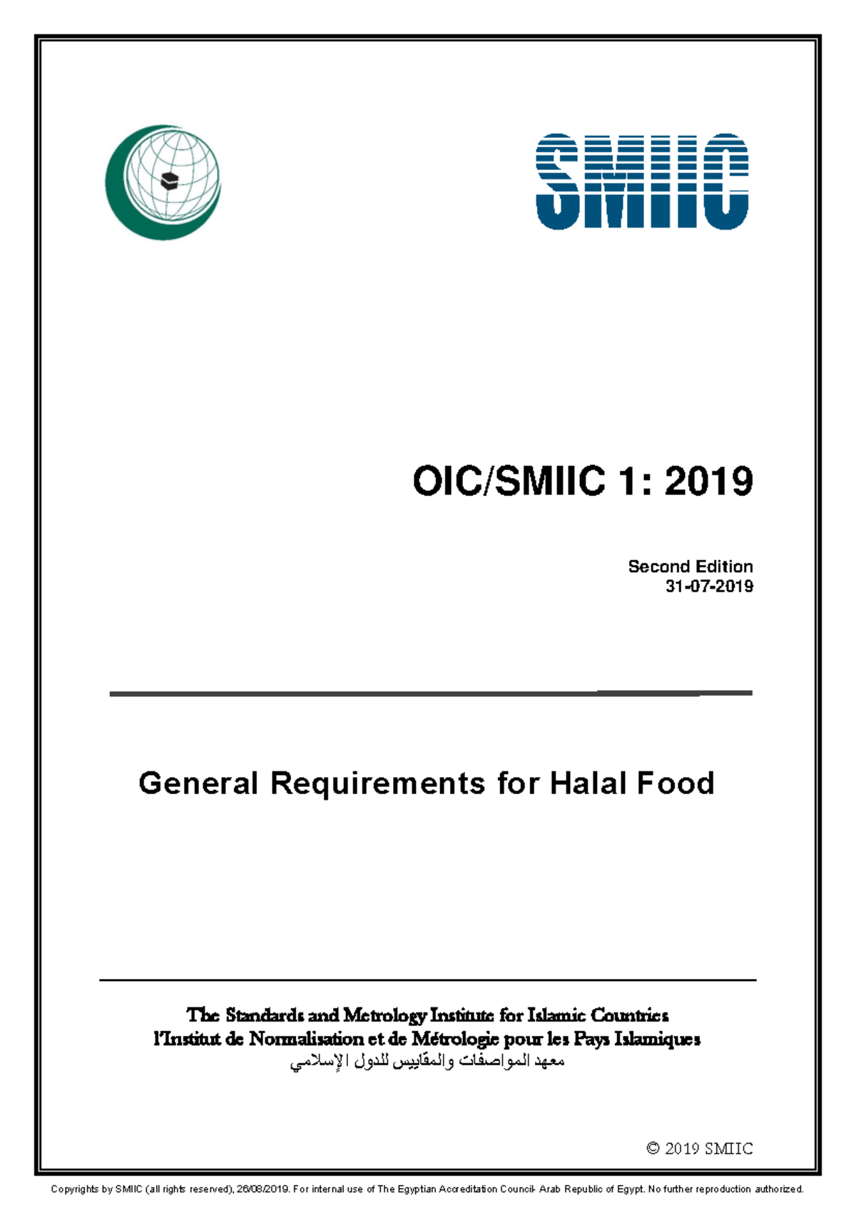OIC-SMIIC 1:2019 General Requirements for Halal Food Standards - Studocu