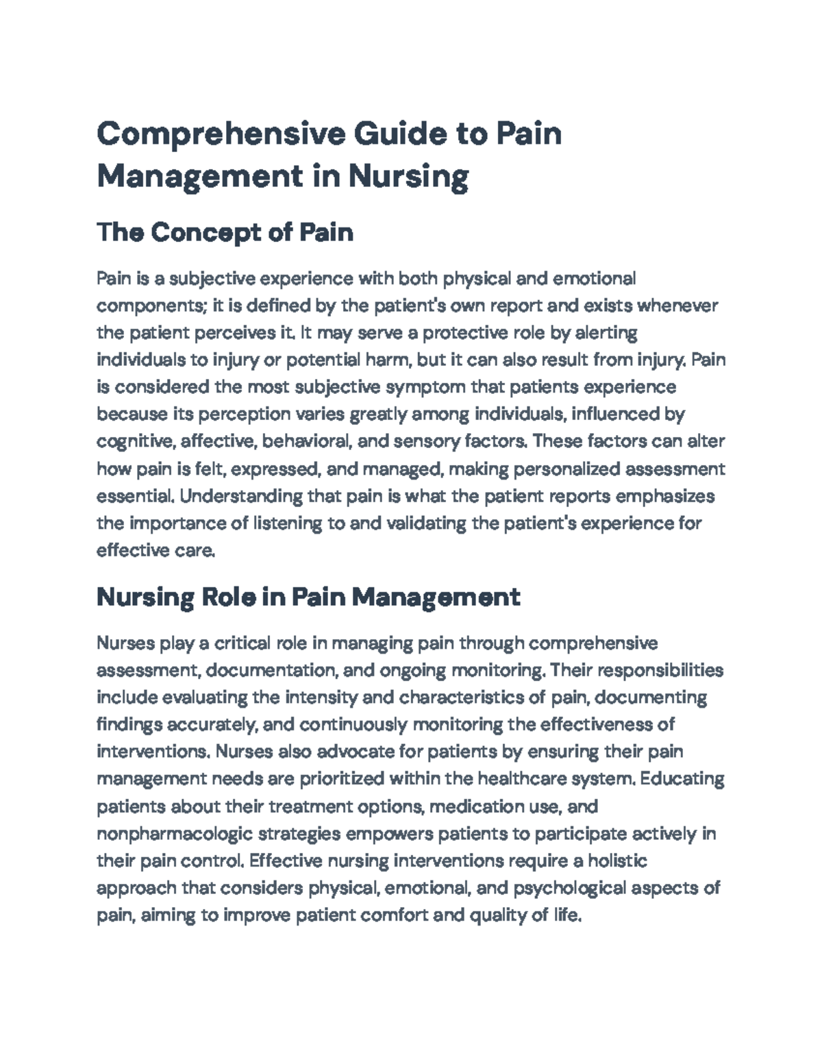 NUR 305: Comprehensive Pain Management Strategies in Nursing Care - Studocu