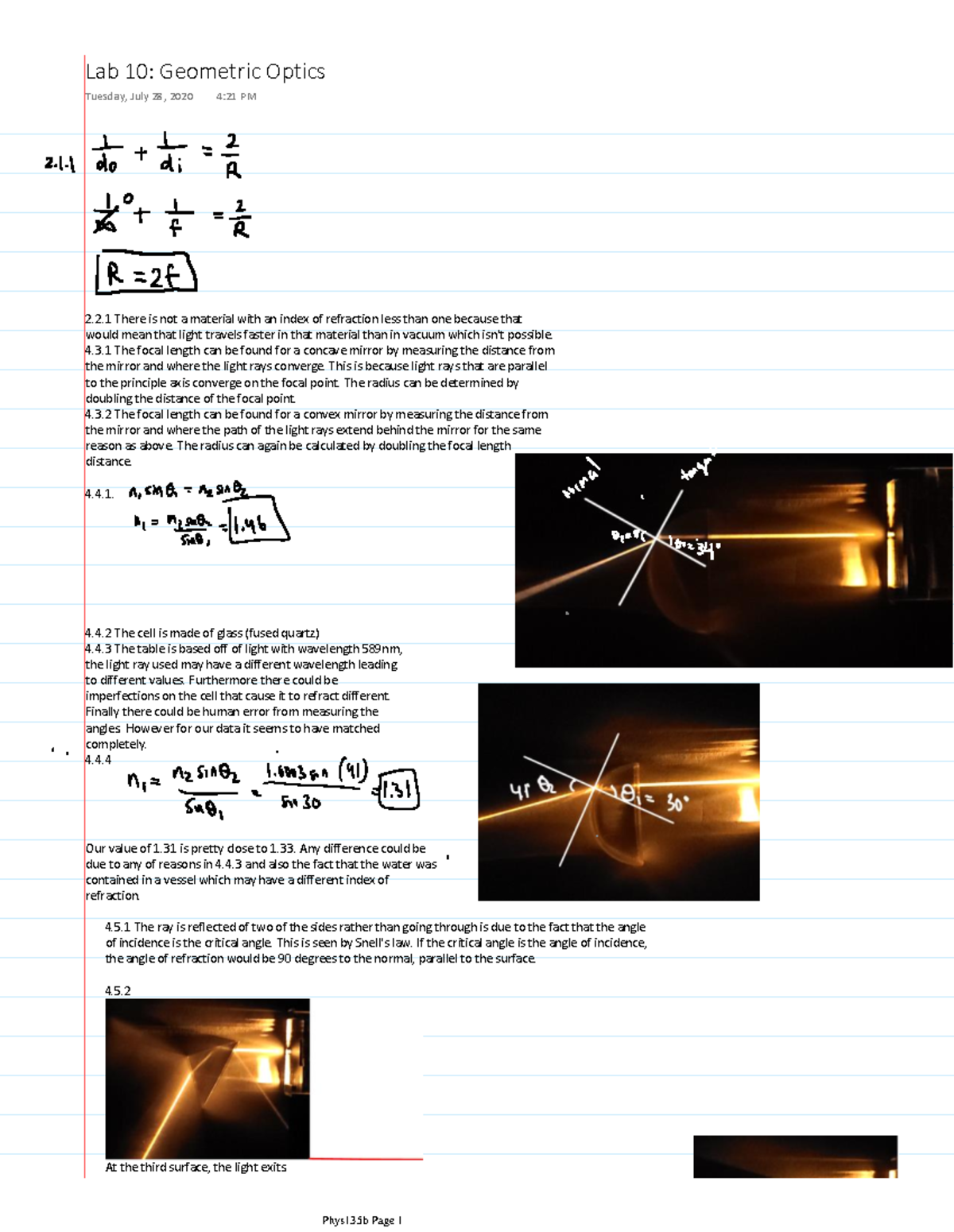 Lab 10: Geometric Optics Insights in Phys135b - Studocu