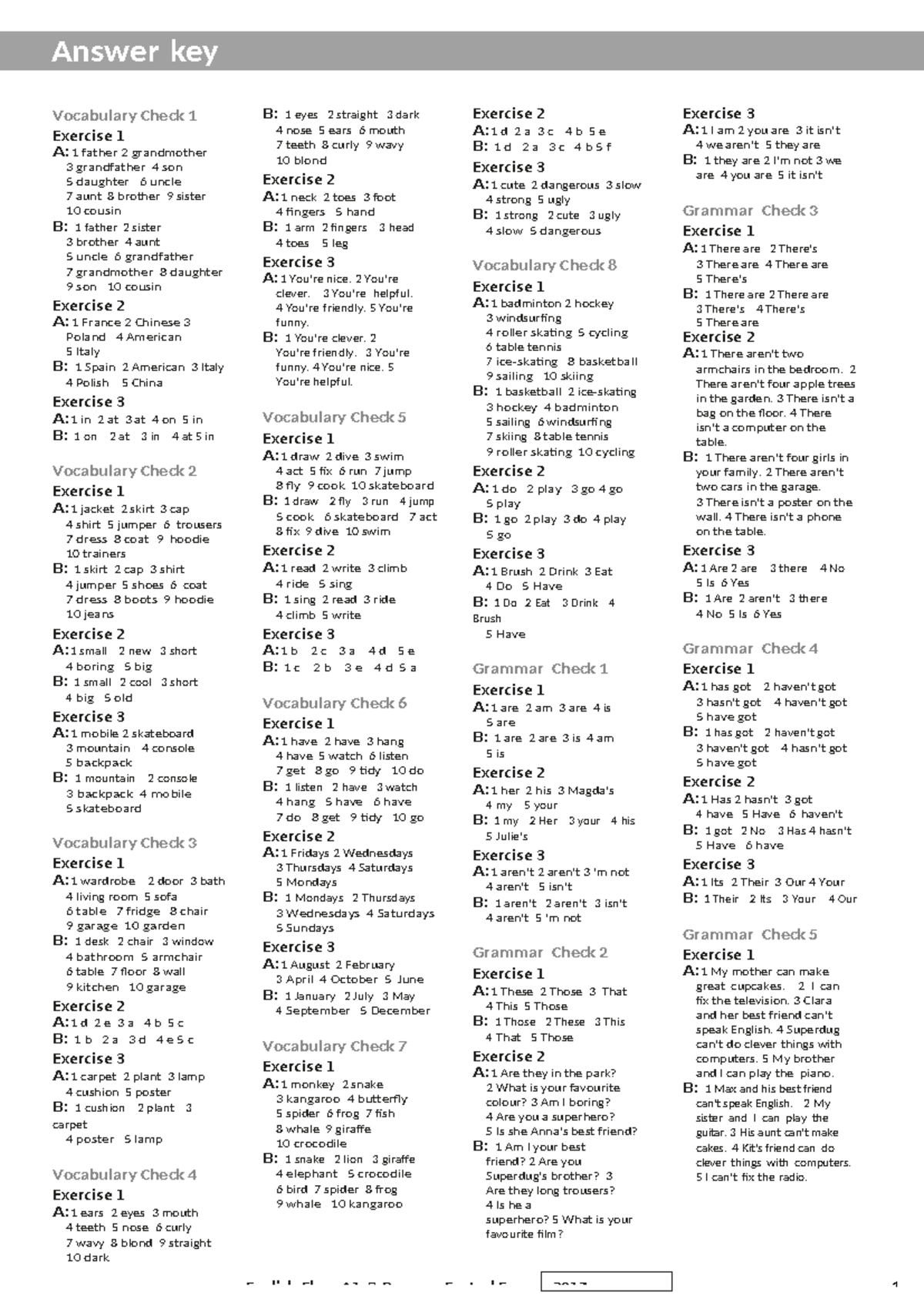 ECA1 Tests Answer Key - Vocabulary and Grammar Checks - Studocu
