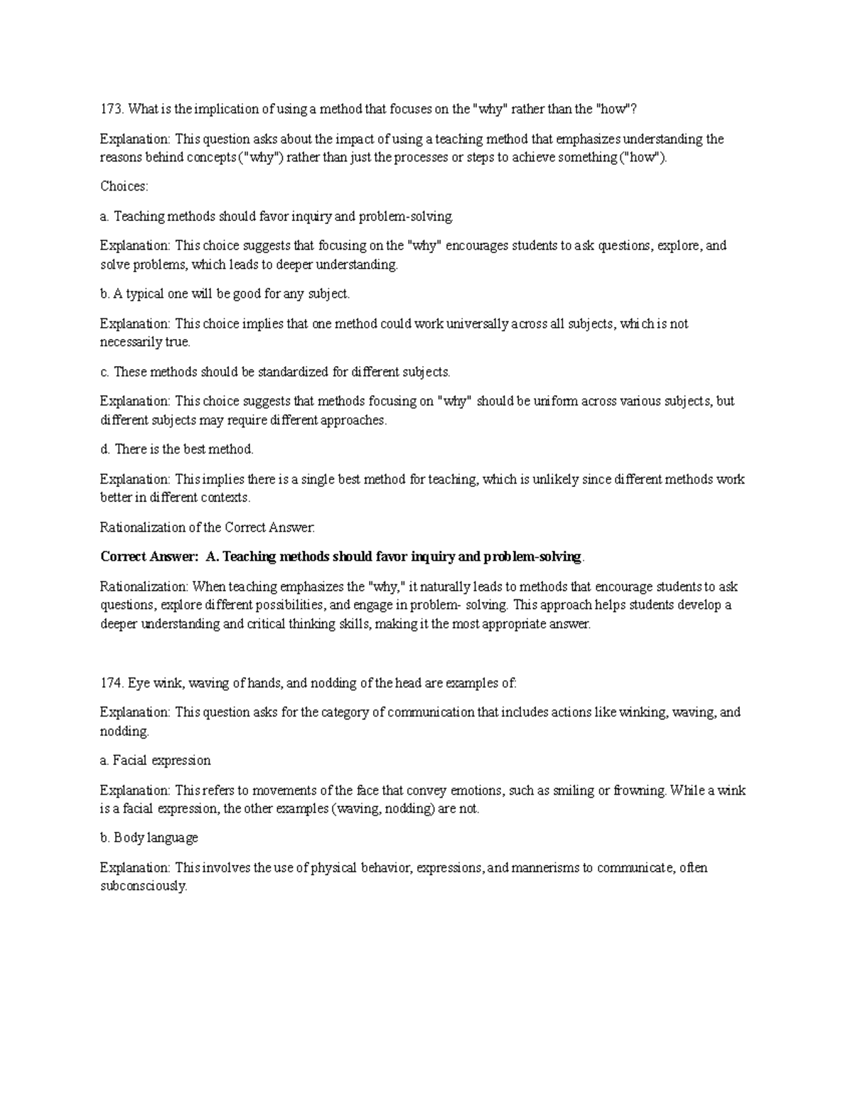 173-174. Teaching Methods and Communication: Inquiry vs. Gestures - Studocu