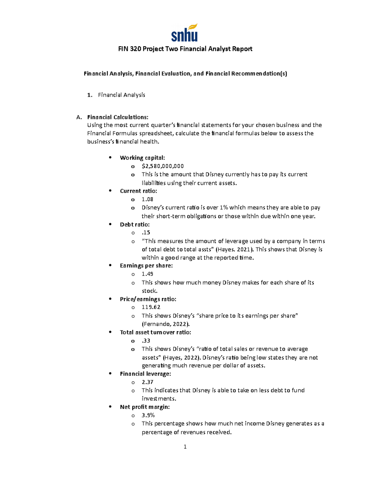 FIN 320 Project Two: Financial Analyst Report and Evaluation - Studocu