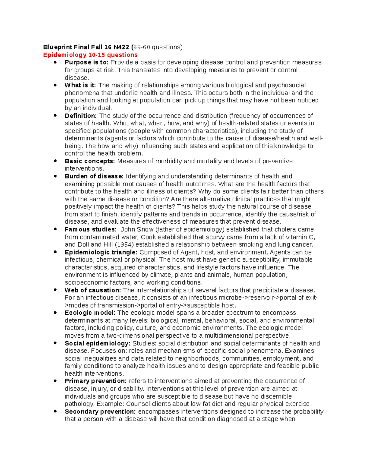 N422 Community Final Exam Study Guide - Epidemiology & Health Policy ...