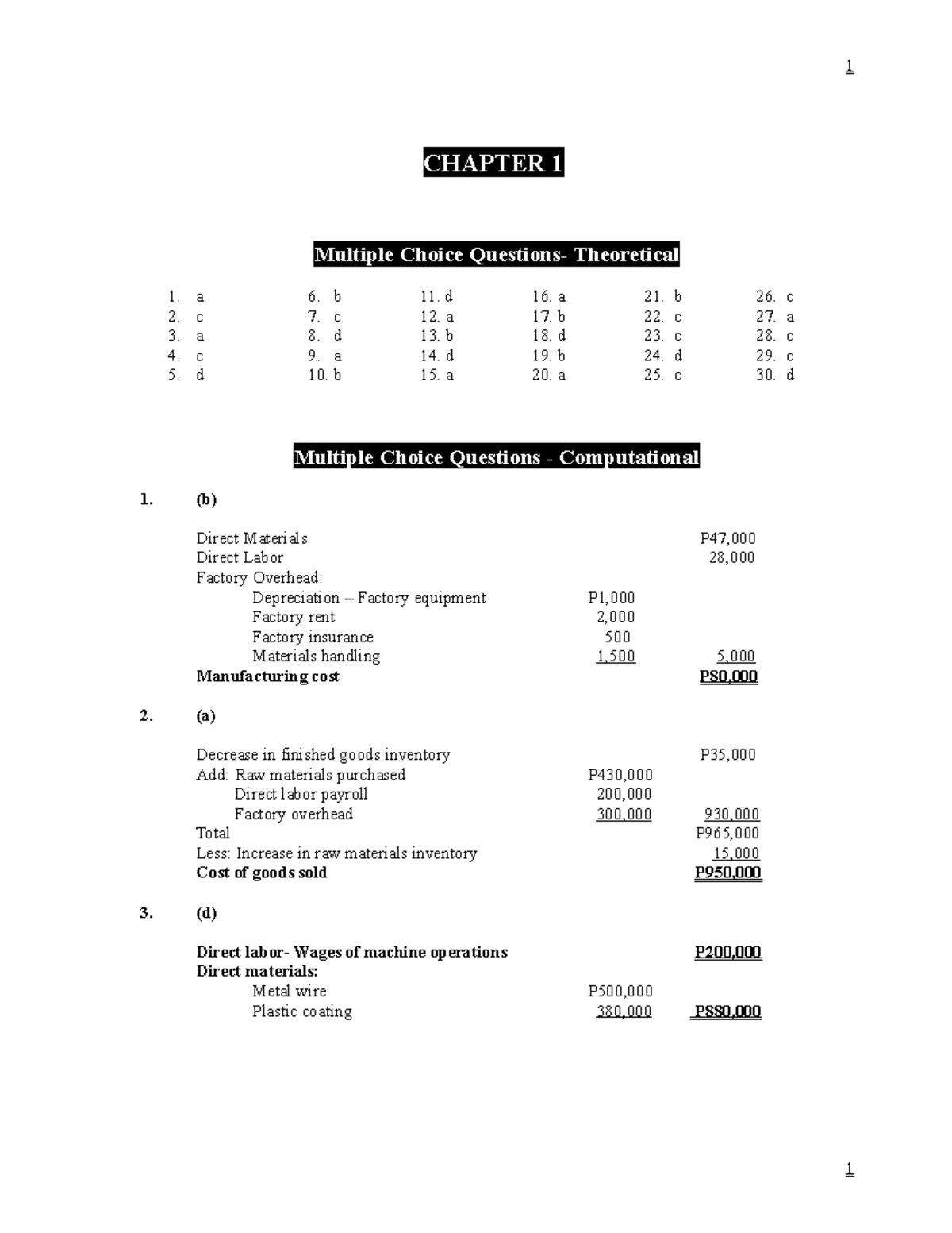 Chapter 1 cost accounting and control - CHAPTER 1 Multiple Choice ...