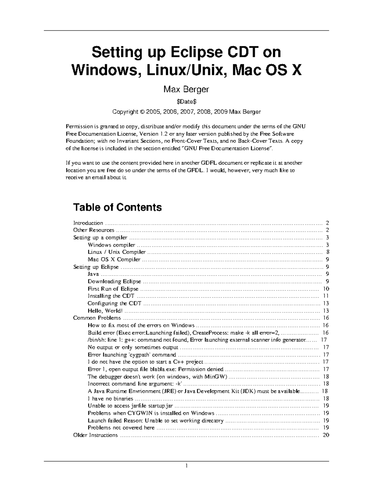 Cdt Setting up eclipse - Windows, Linux/Unix, Mac OS X Max Berger $Date ...