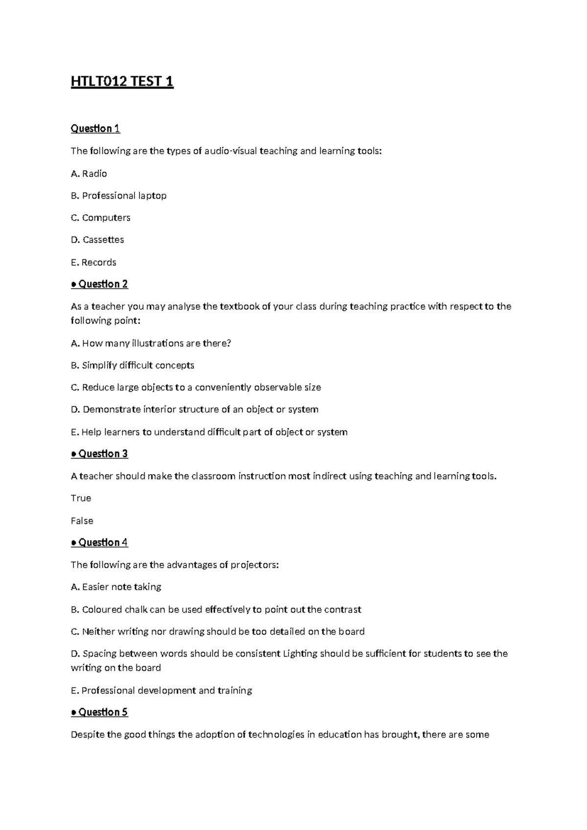 HTLT012 TEST 1 Teaching and Learning Tools Overview - Studocu