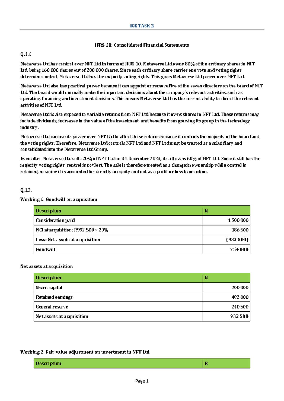 IFRS 10 ICE Task 2: Consolidated Financial Statements Analysis - Studocu
