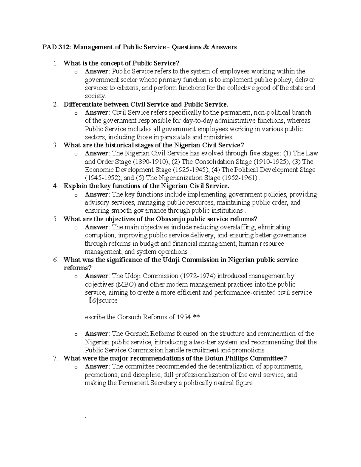 PAD 312: Key Concepts and Questions in Public Service Management - Studocu