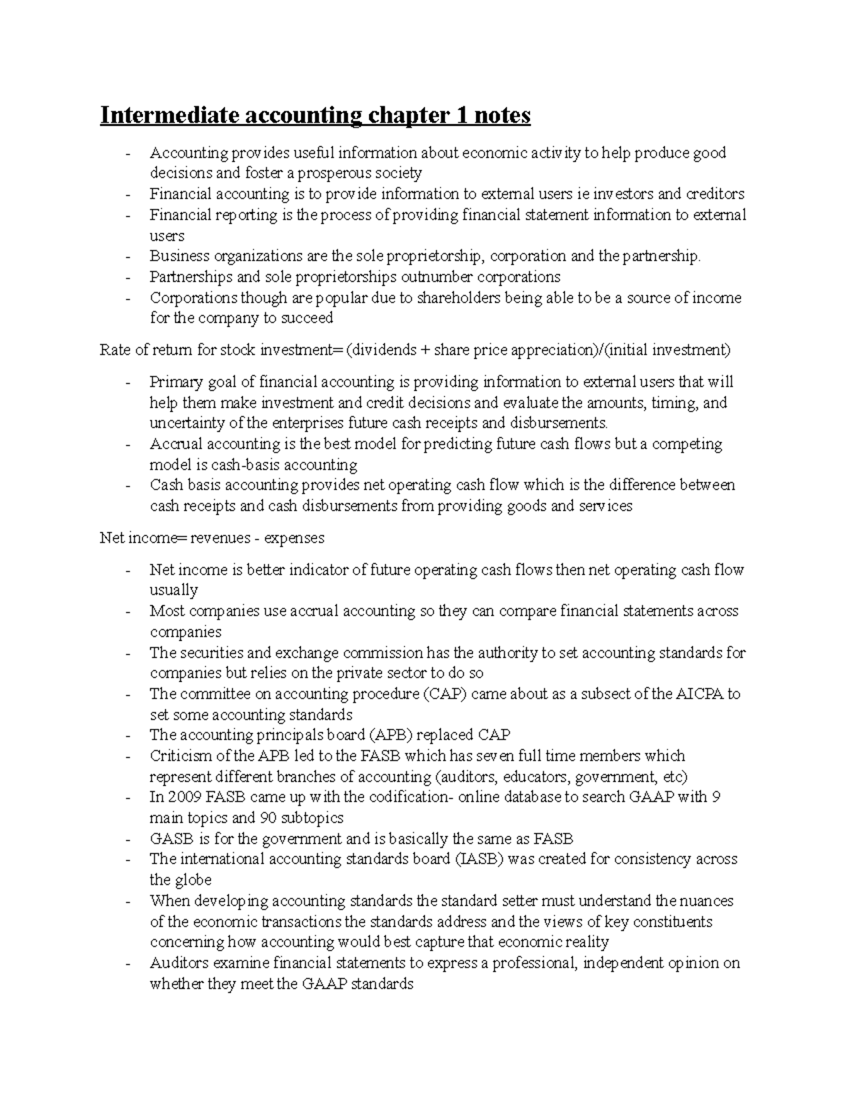 Intermediate Accounting (ACC 302) Chapter 1: Intro to Financial ...