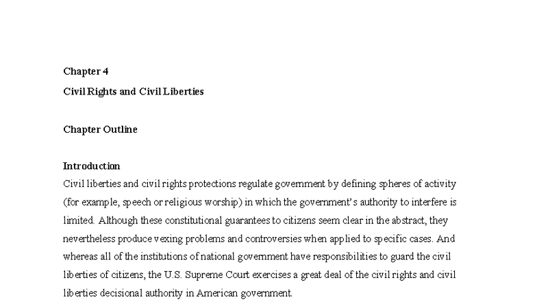 Civil Rights and Civil Liberties: Chapter 4 Outline (POL 101) - Studocu