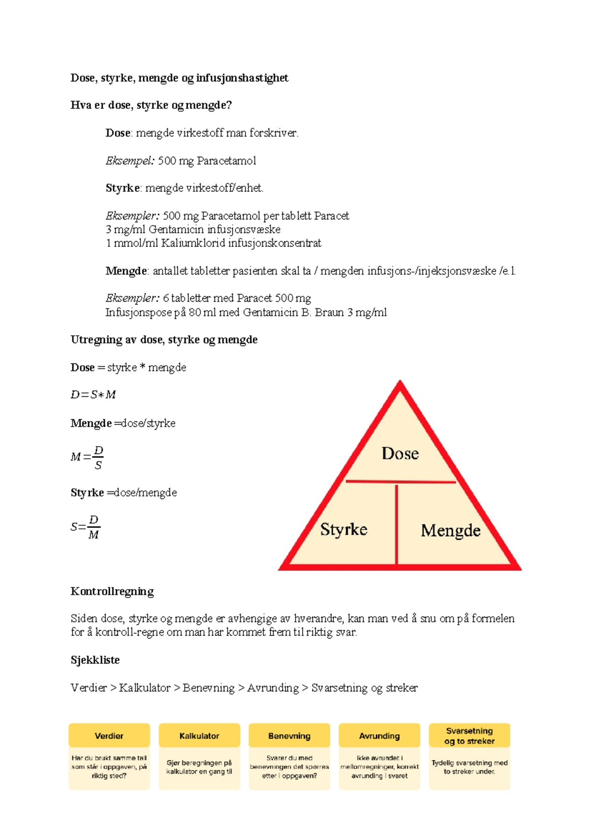 Medikamentregning: Dose, Styrke og Mengde - En Studieguide - Studocu