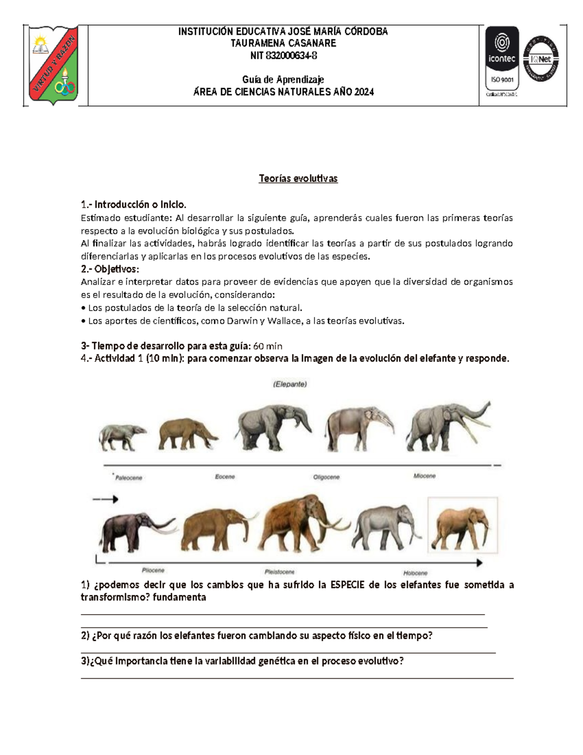 Guía de Aprendizaje: Teorías Evolutivas en Ciencias Naturales 2024 - Document Preview