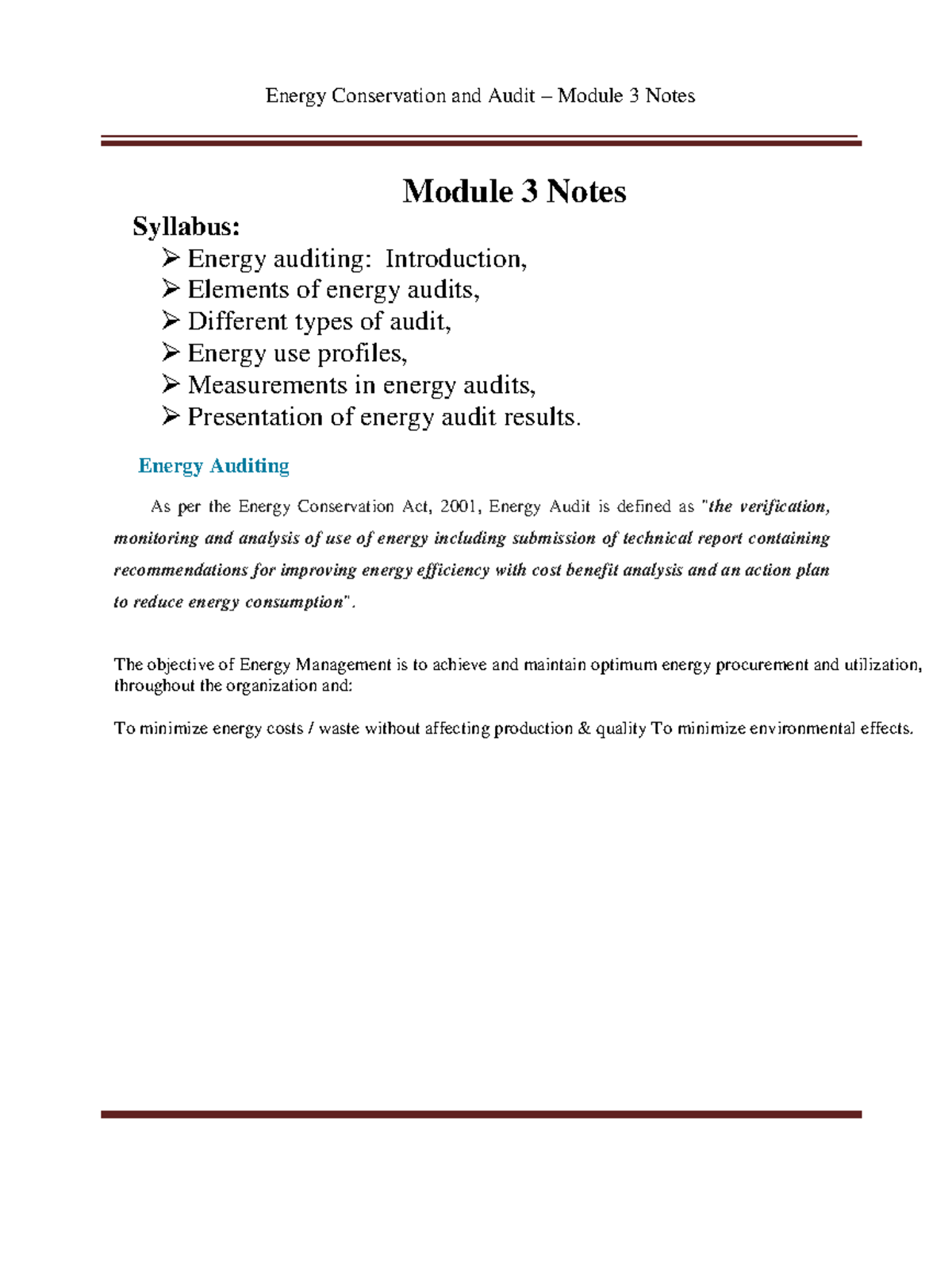 OME551 Energy Conservation & Management - Module 3 Summary Notes - Studocu
