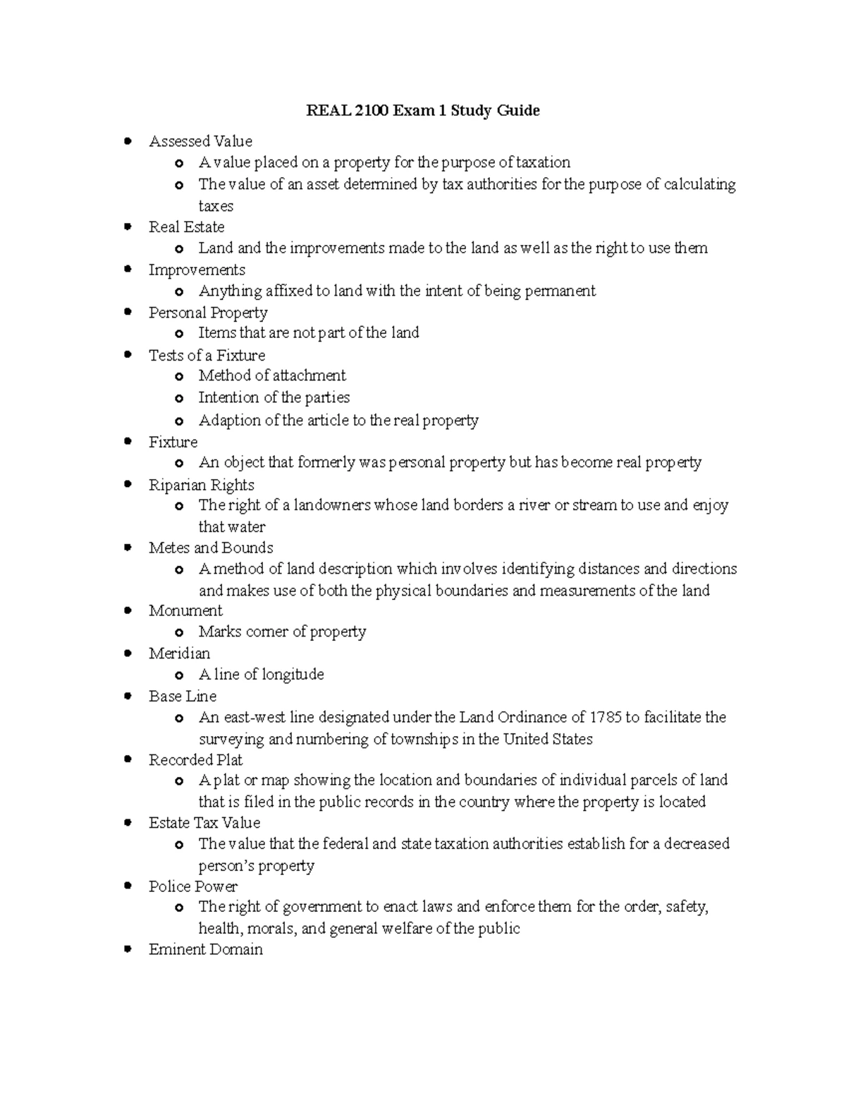 REAL 2100 Final Exam Study Guide - REAL 2100 Final Exam Study Guide ...