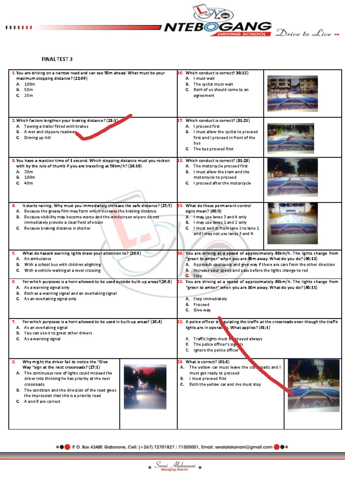 FINAL TEST 3 - Driving Test Questions and Answers - Studocu