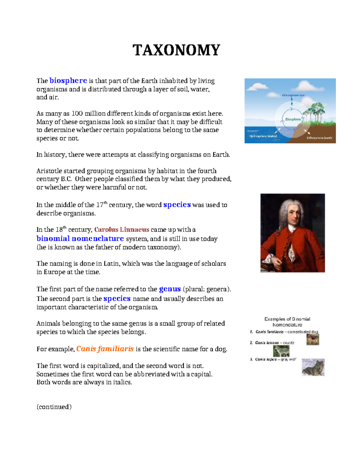 SBI3U Taxonomy Notes: Understanding Organism Classification - Studocu