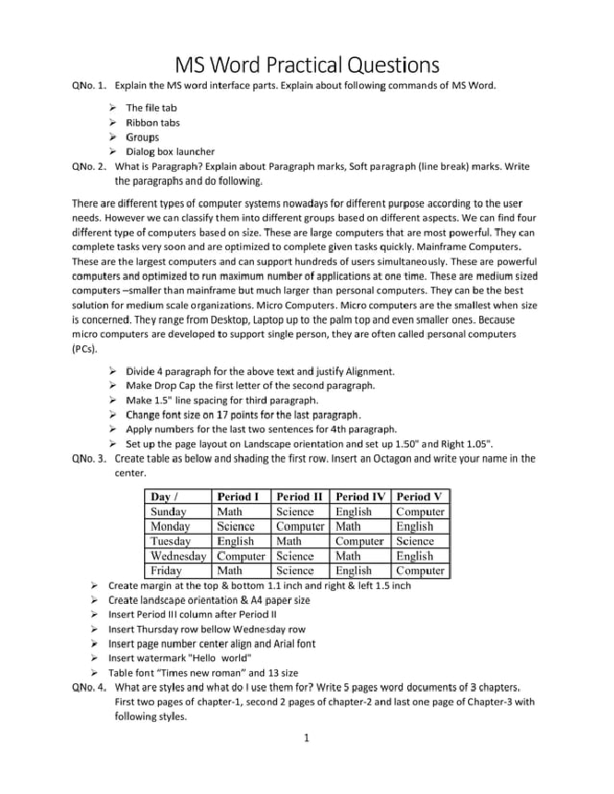 BIT 7a8d5a4e MS Word Practical Questions & Document Formatting ...