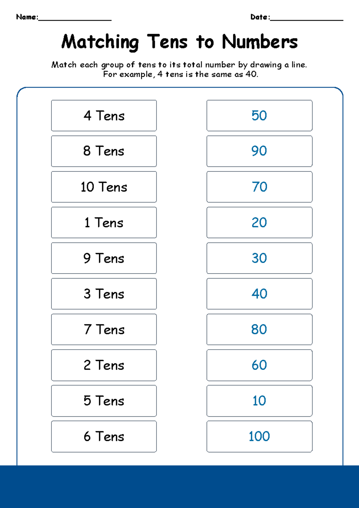 Matching Tens to Numbers - 1st Grade Worksheet - Match each group of ...