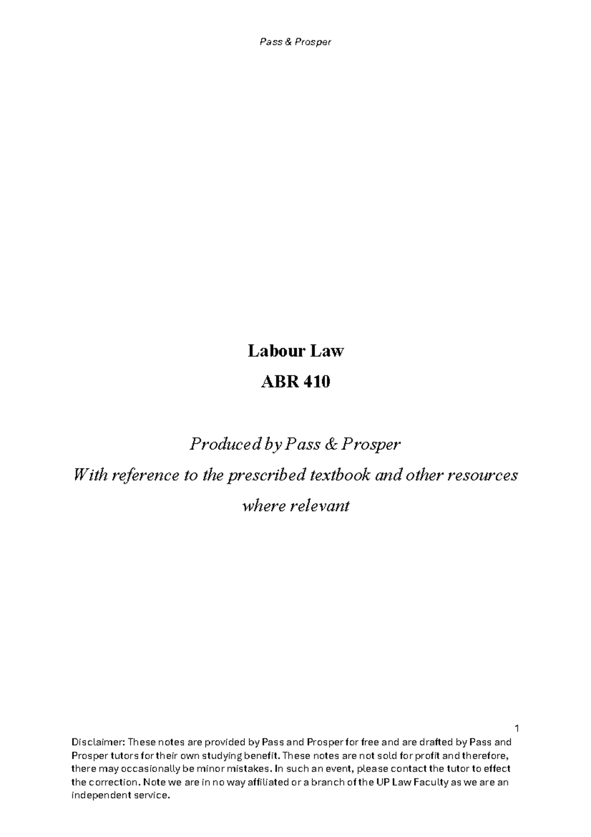 ABR 410 Labour Law Examination Notes: Key Concepts and Cases - Studocu