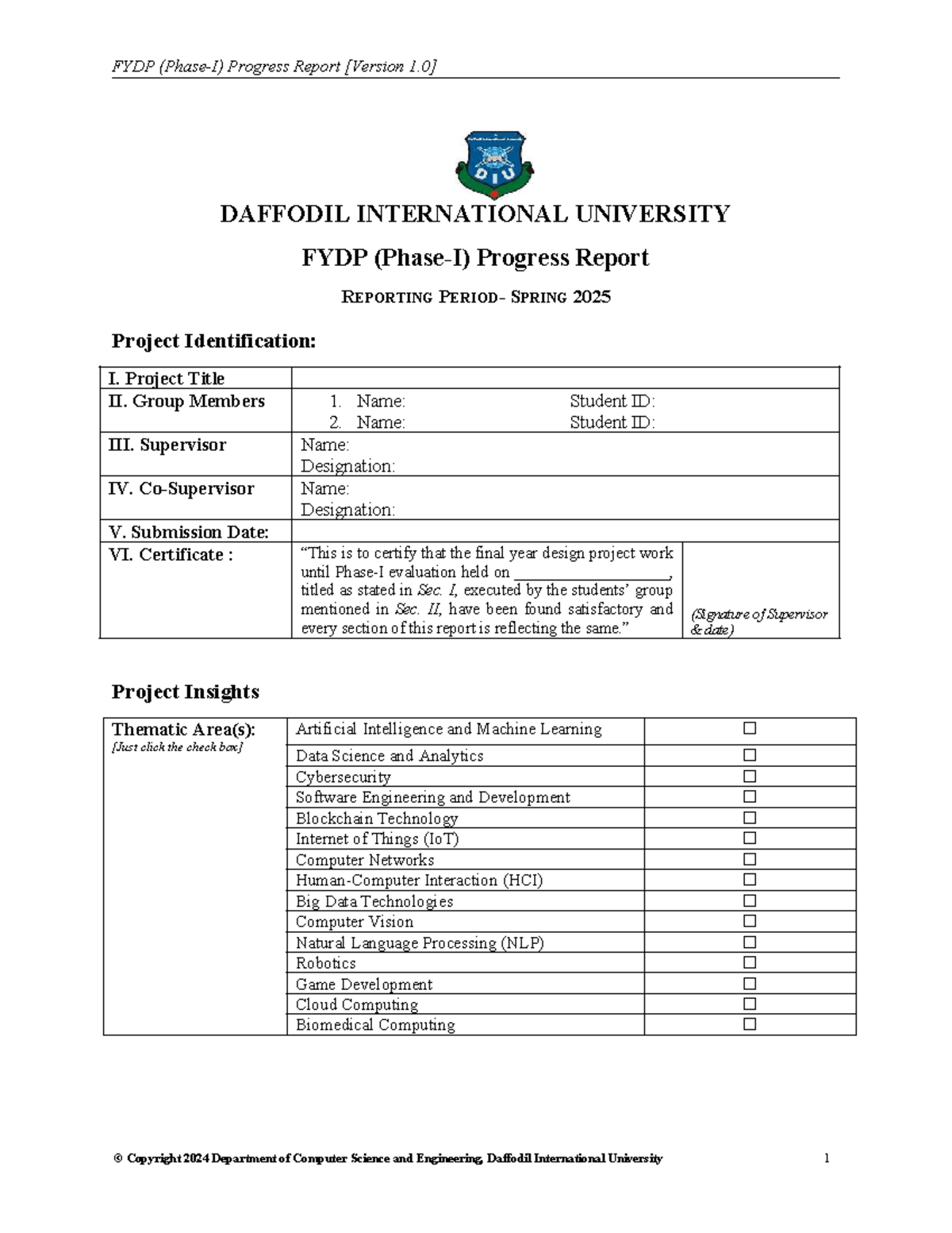FYDP Progress Report Template - CSE 2025 - Studocu