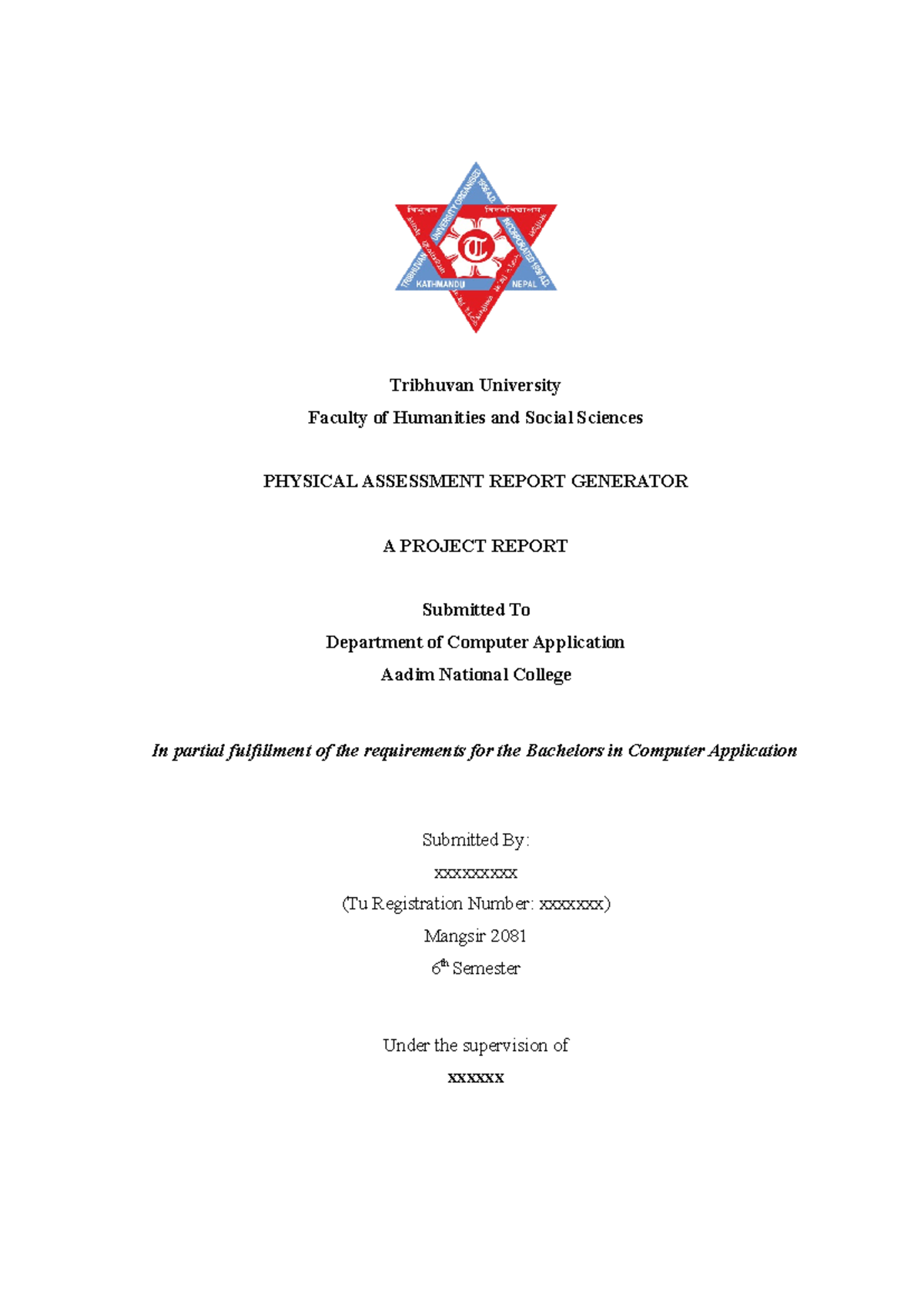 BCA 6th Sem Project Report: Physical Assessment Report Generator - Studocu