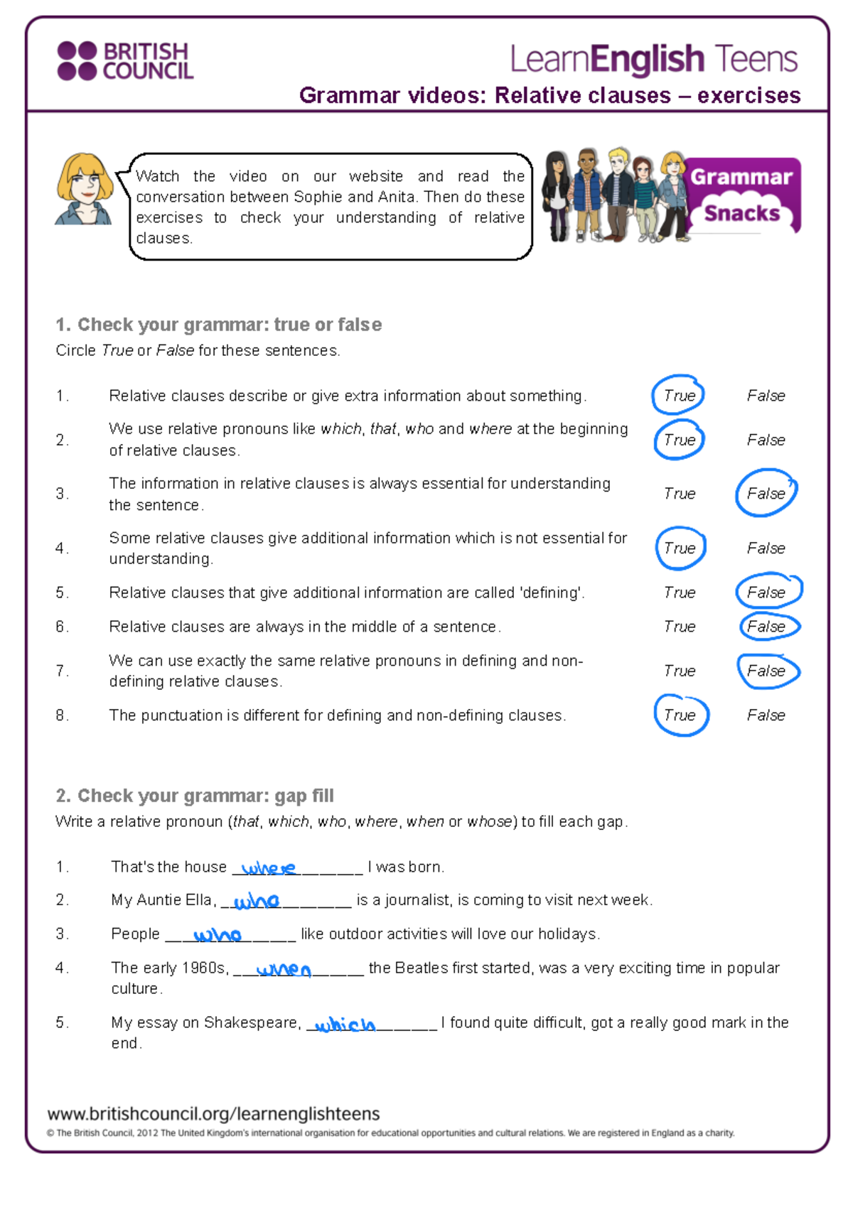 Grammar Exercises on Relative Clauses - Gs Course Code - Studocu