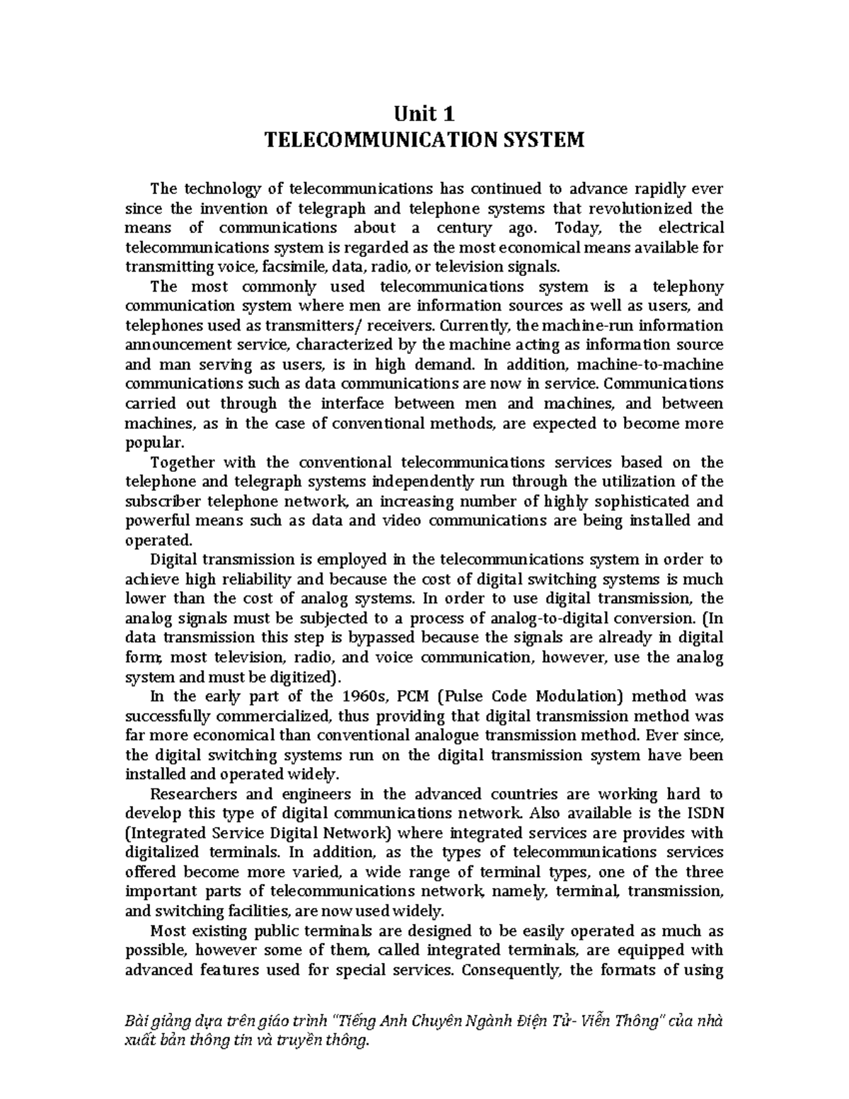 Telecommunication System & Transmission Lines - Unit 1 & 2 Notes - Studocu