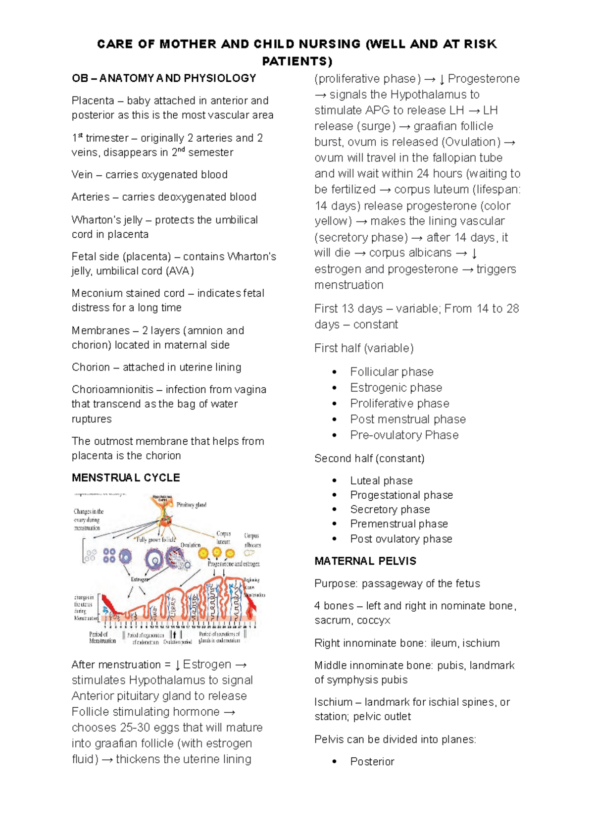 Maternal AND Child Nursing - PATIENTS) OB – ANATOMY AND PHYSIOLOGY ...
