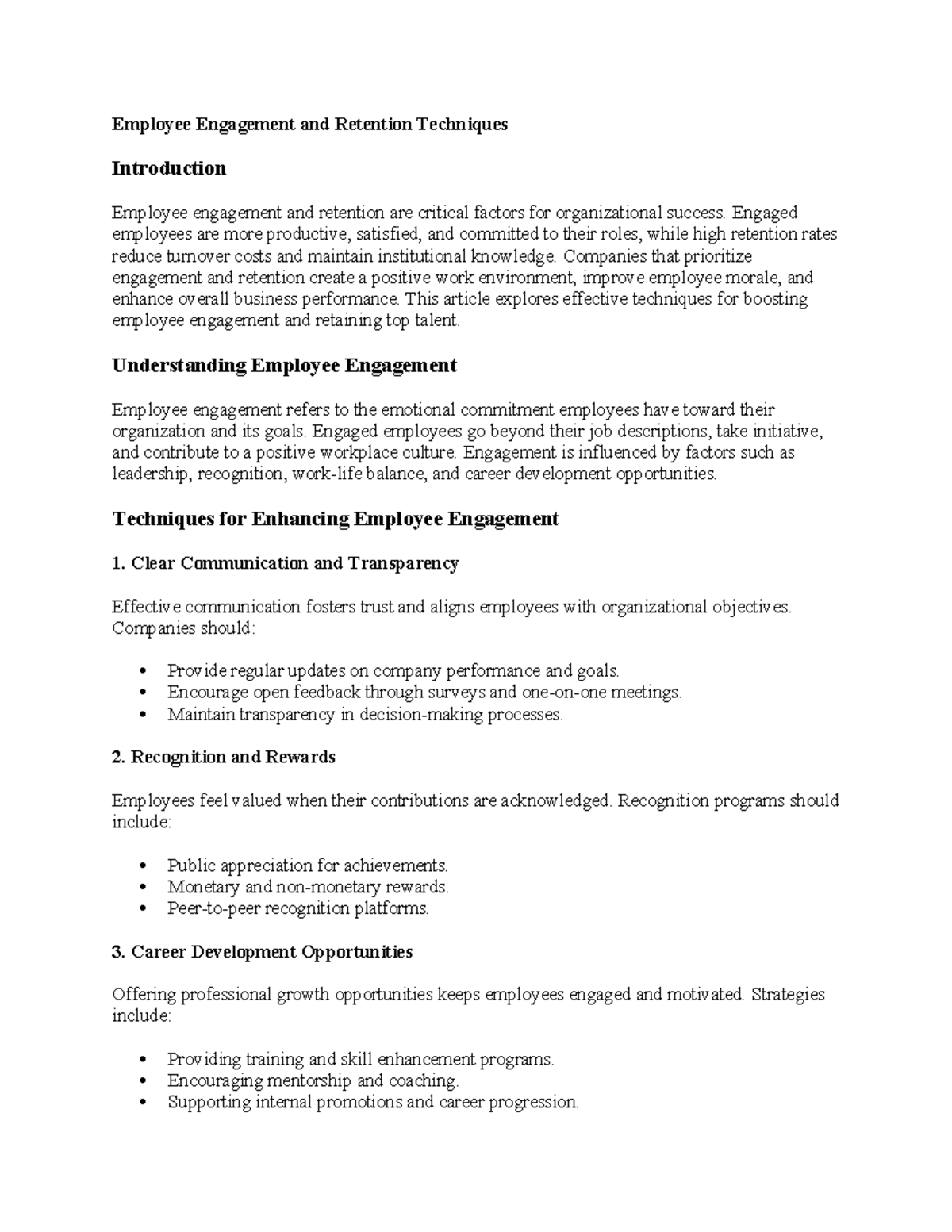 3 - Essay - Employee Engagement and Retention Techniques Introduction ...