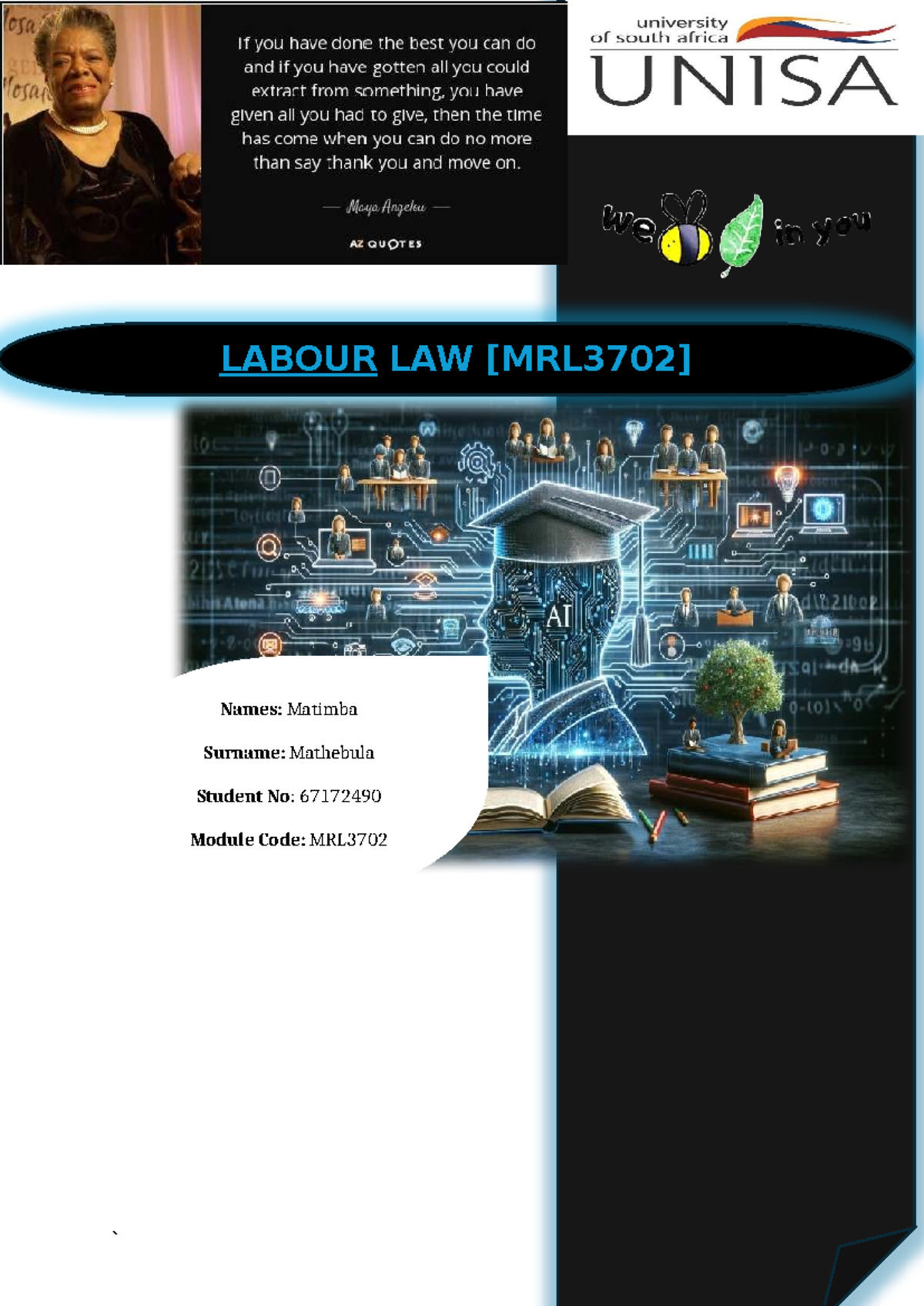 MRL3702 EXAM 2024 - LABOUR LAW [MRL3702] Names: Matimba Surname ...