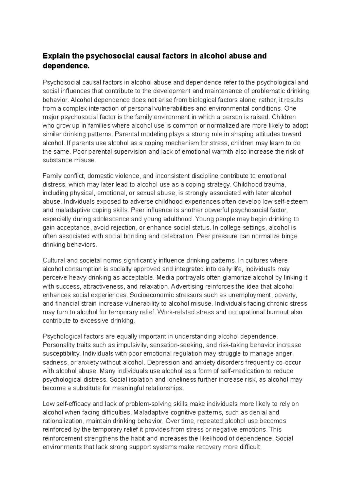 Psychosocial Factors in Alcohol Abuse & Dependence: A Comprehensive ...