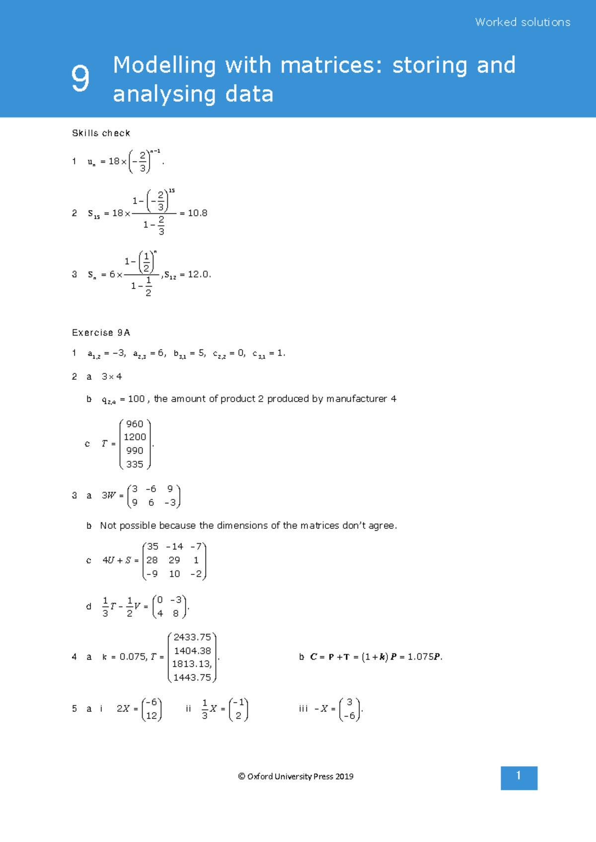 Worked Solutions for Modelling with Matrices: Skills Check 9 (S15 ...