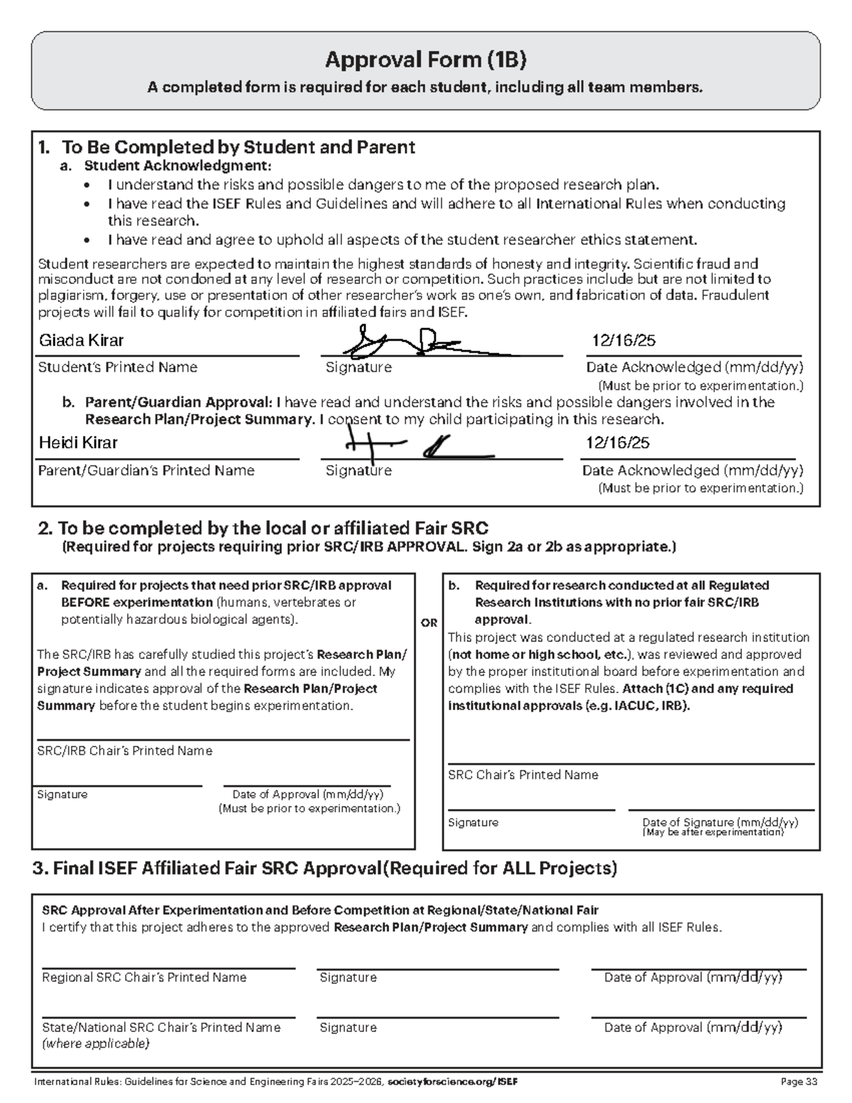 1B Research Project Approval Form for ISEF Compliance - Studocu
