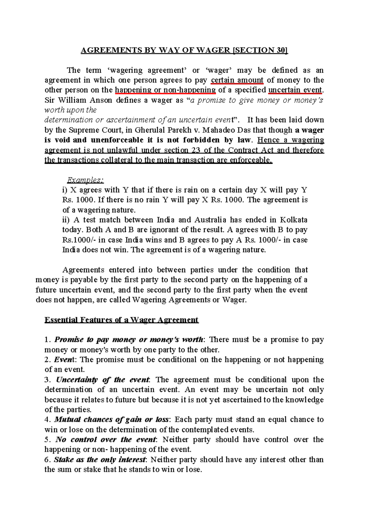 Wagering Agreements and Contingent Contracts: Key Insights (LAW 101 ...