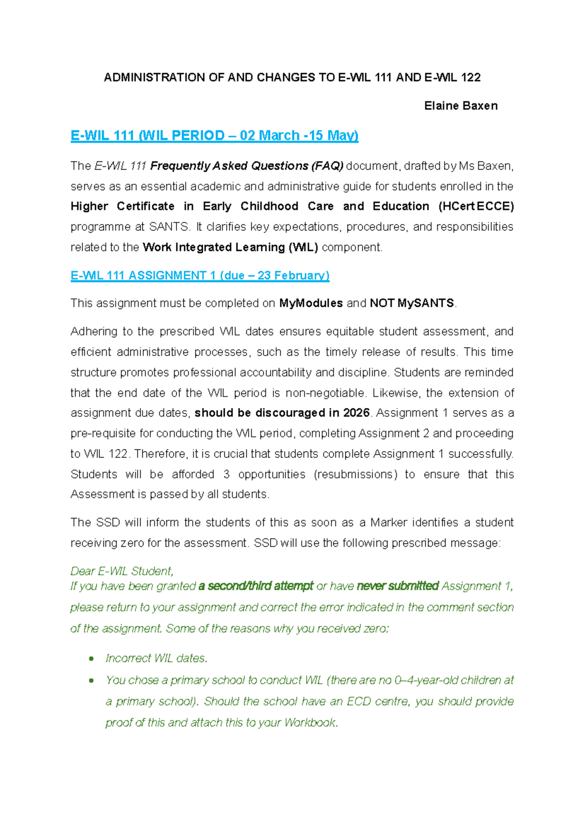 Administration of WIL 122: FAQs and Assignment Guidelines - Studocu