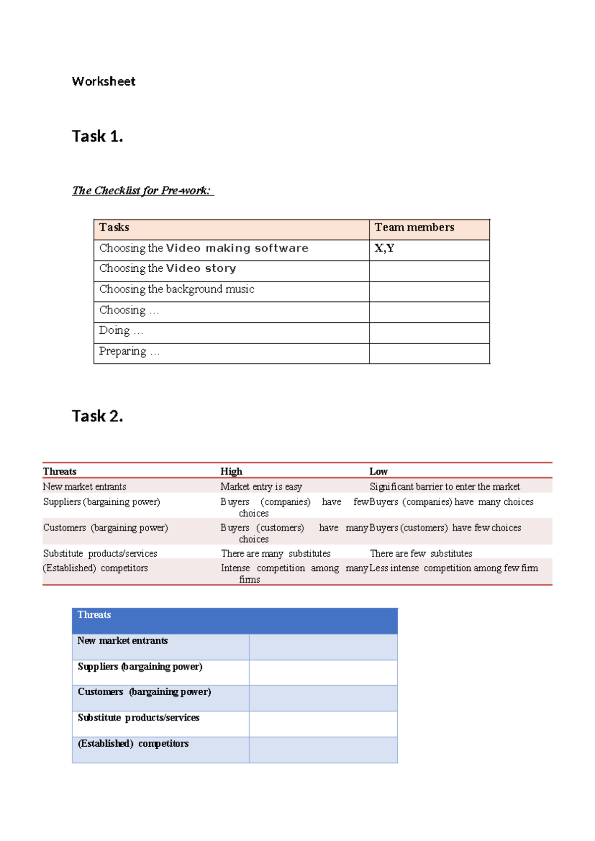 Worksheet 6.2: Video Production Checklist & Market Analysis Tasks - Studocu
