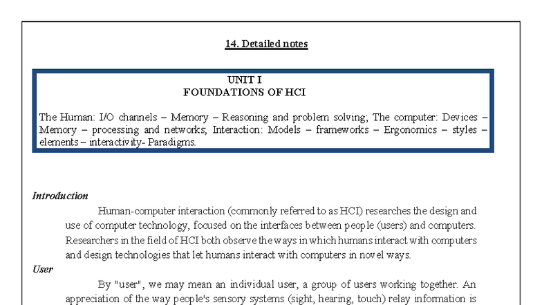 HCI-UNIT1: Foundations of Human-Computer Interaction Overview - Studocu