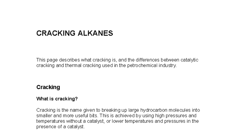 Cracking Alkanes: Catalytic vs Thermal Processes - Chem Revision - Studocu