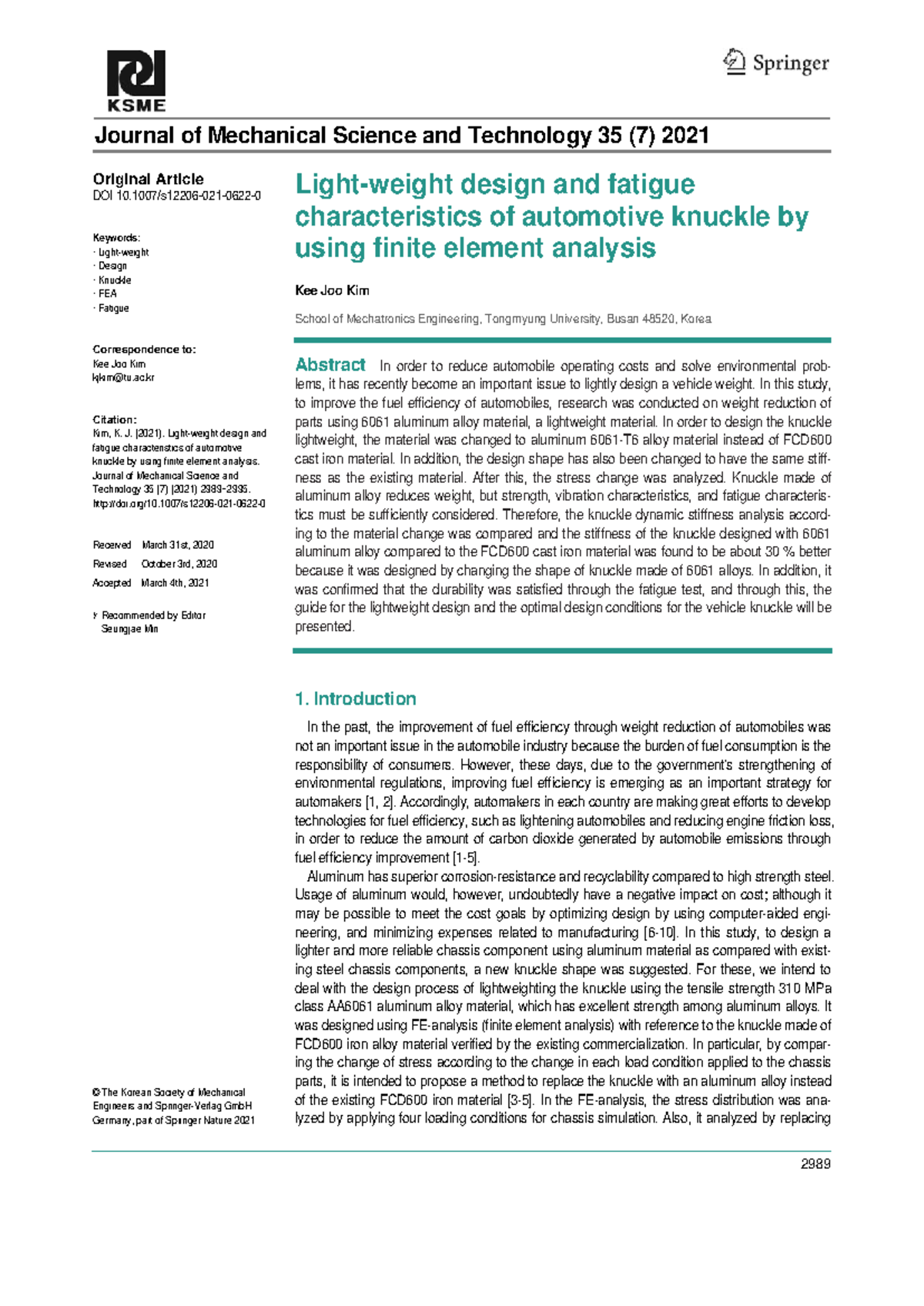 S12206 - Design and Fatigue Analysis of Automotive Knuckle Using FEA ...