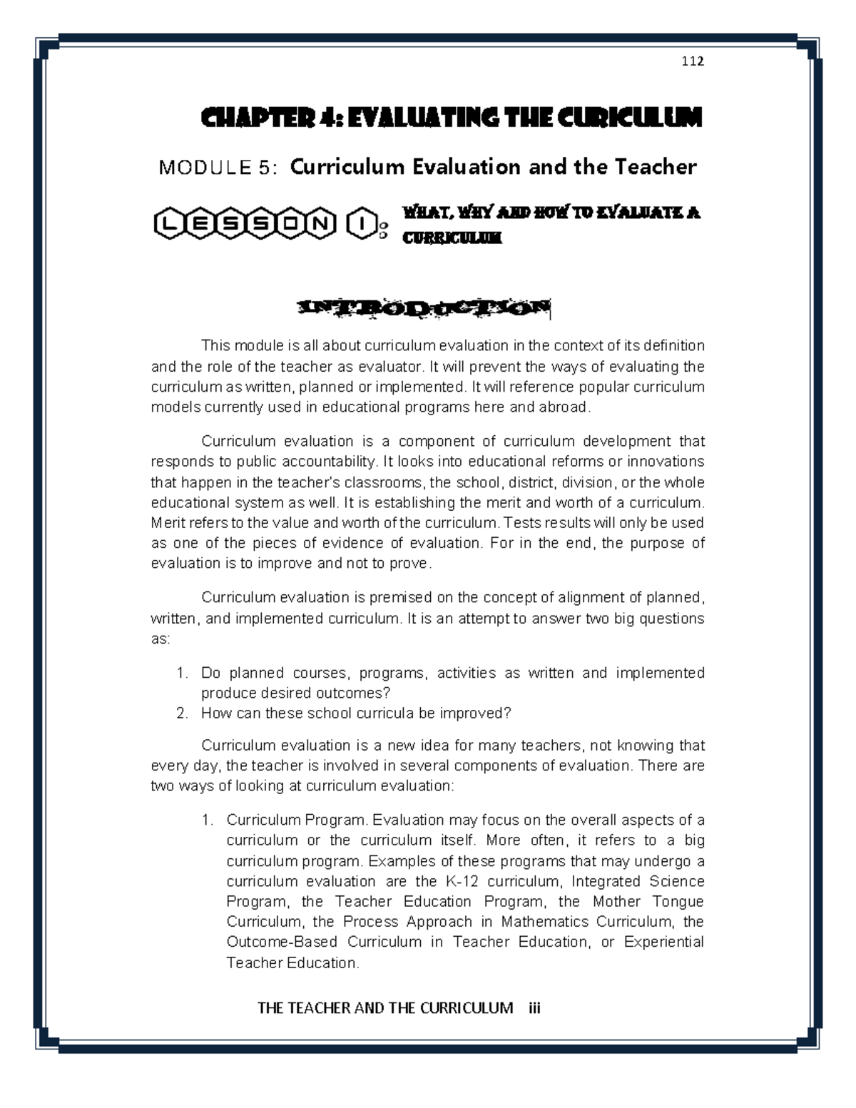 PROF ED 9: Final Exam Module on Curriculum Evaluation Techniques - Studocu