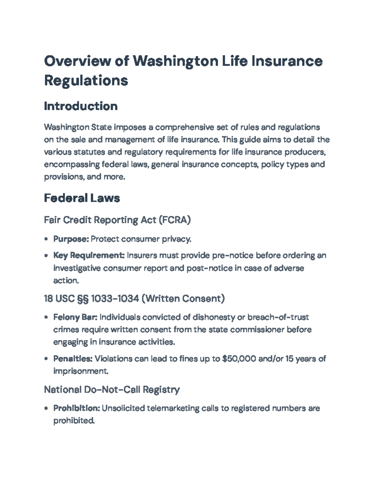 Washington Life Insurance Regulations Overview: Key Statutes ...