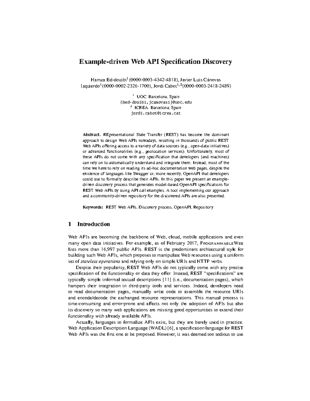 Ecmfa 2017 - Web API Specification Discovery and OpenAPI Generation ...