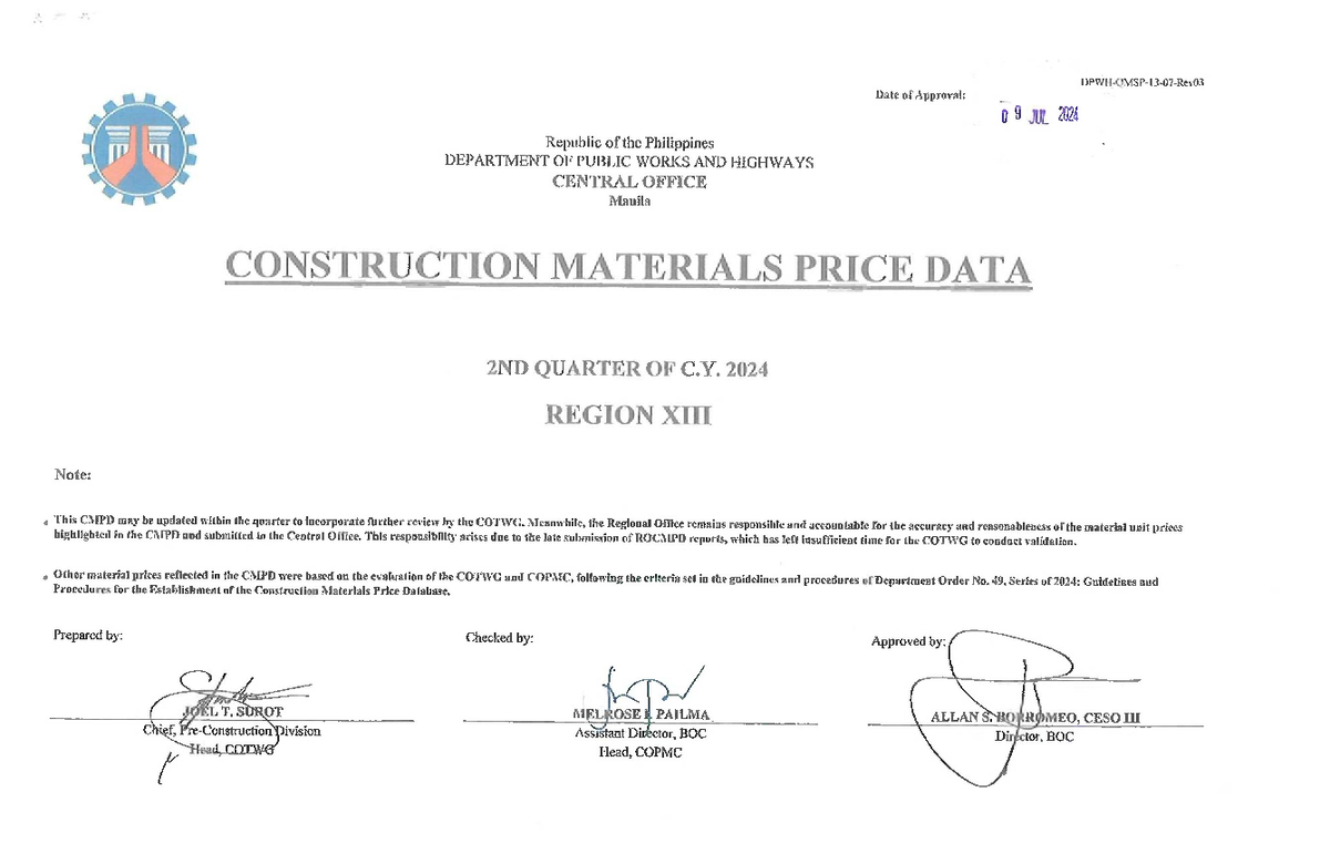 Region 13 Construction Materials Price Data (CMPD) 2nd Quarter C.Y ...