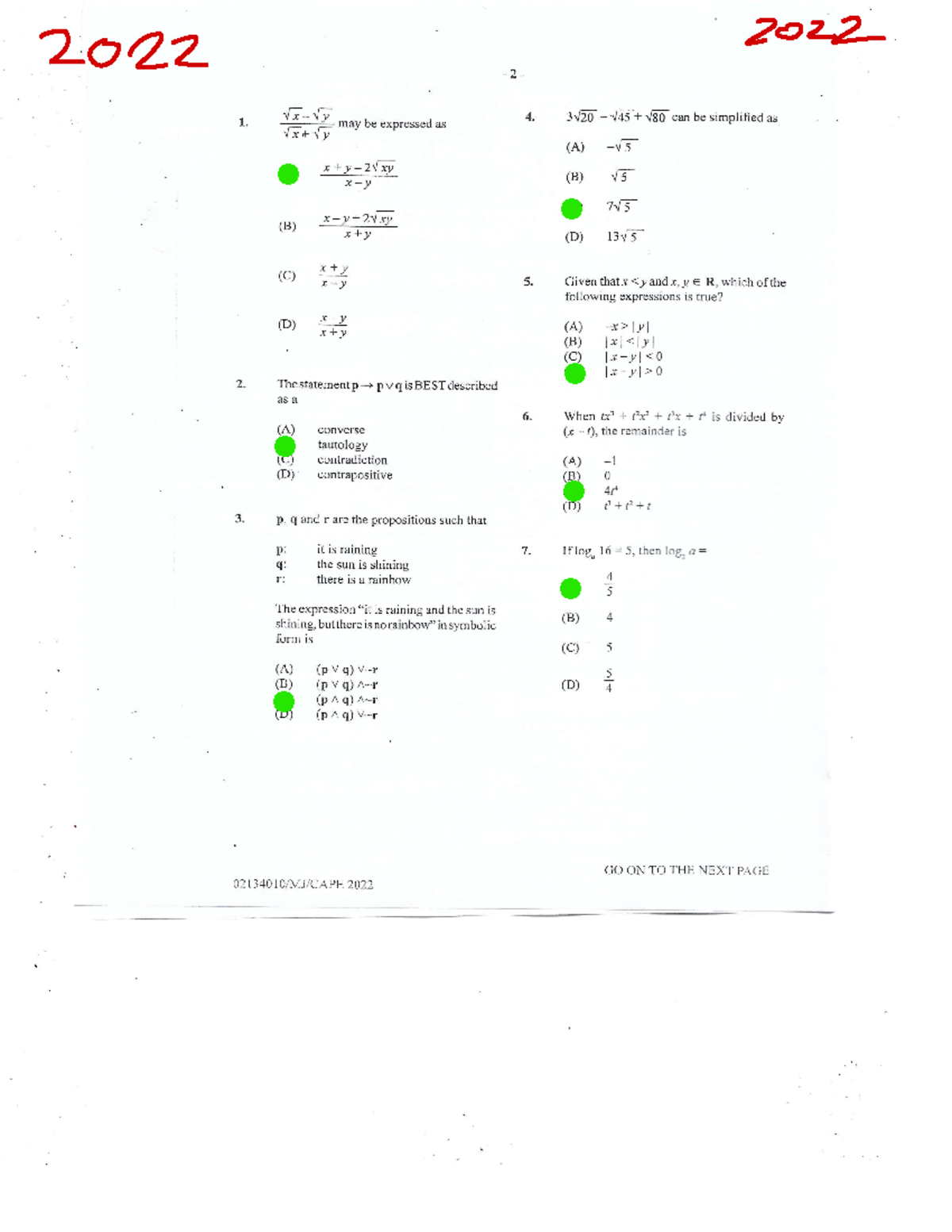 2022 Pure Maths Unit 1 P1 Solution Set and Explanations - Studocu